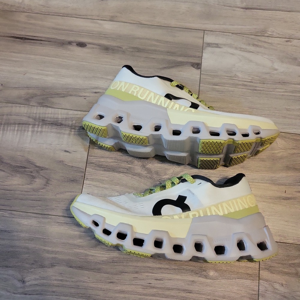 On Cloudmonster Running Shoes Womens Size 5 White Green CloudTec Helion Road